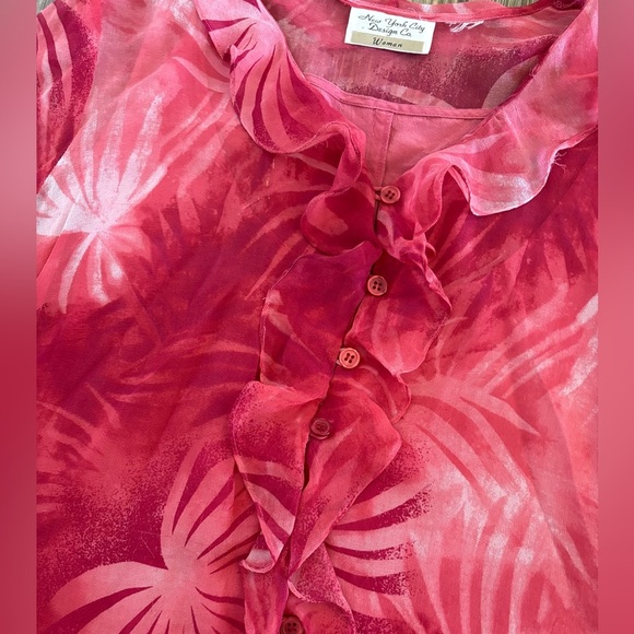 New York City Design Tropical Blouse Ruffles Pink Red White Built-in Tank No Sz - Picture 7 of 10